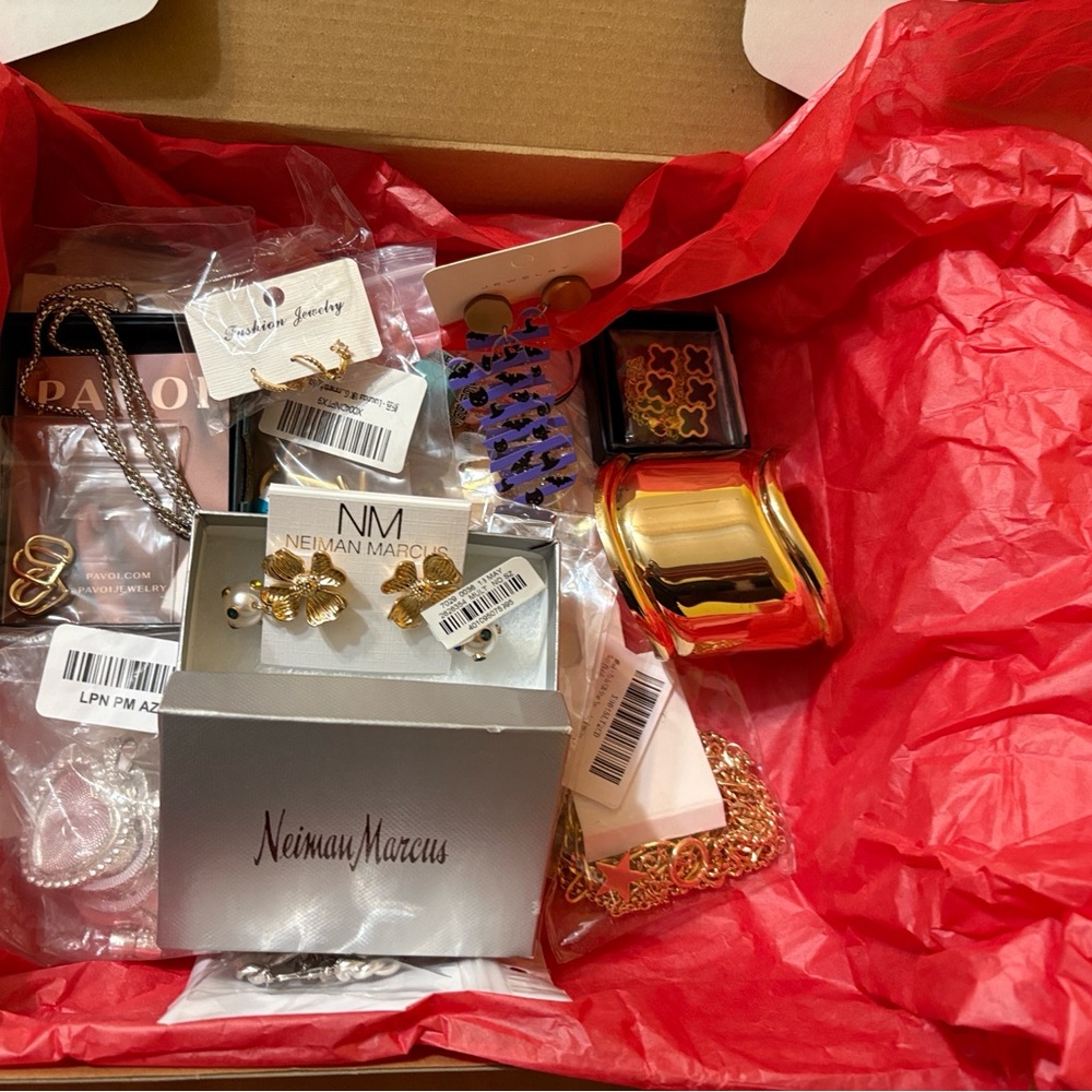 Charter Club necklace and Neiman Marcus earrings and lots of jewelry pieces